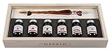 J.Herbin 27604T - Geschenkset aus Holz mit 6 Tintenflakons, farbig sortiert, 10ml und 1 Glasfeder, 1 Set